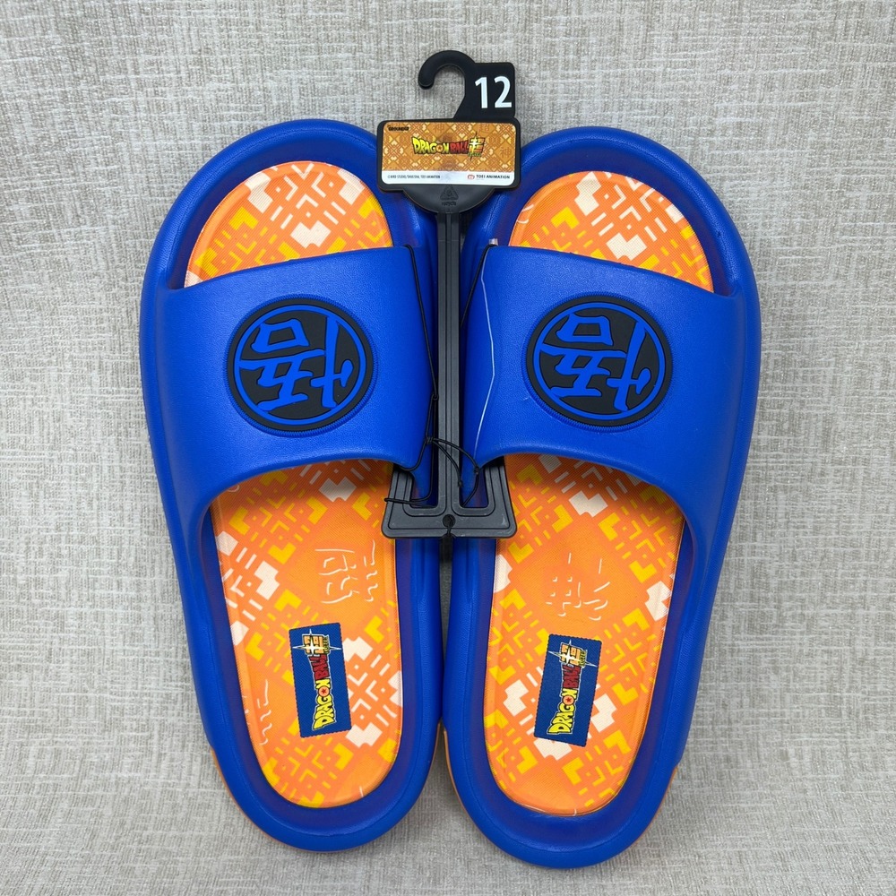 NEW Dragon Ball Super Goku Men's Size 12 Blue Orange Slide Sandals Ground Up